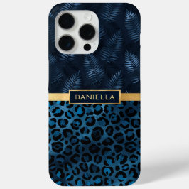 Funda Para iPhone 15 Pro Max Nombre Floral Tropical de Estampado de Leopardo Az