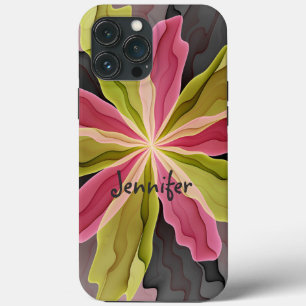 Funda Para iPhone 13 Pro Max Nombre fractal de la flor de la antracita verde ro