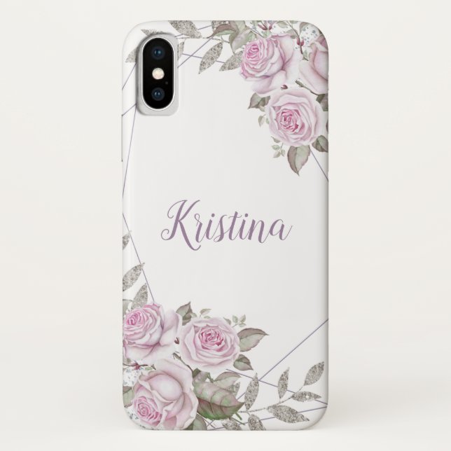 Funda De Case-Mate Para iPhone Nombre geométrico del Purpurina Plata Floral Púrpu (Reverso)