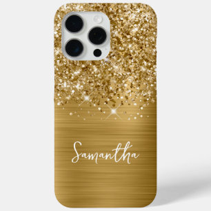 Funda Para iPhone 15 Pro Max Nombre Glam Oro Brillante