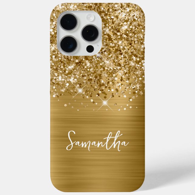 Funda De Case-Mate Para iPhone Nombre Glam Oro Brillante (Reverso )