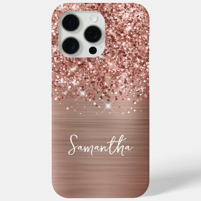 Funda De Case-Mate Para iPhone Nombre Glam Rosa Dorado Brillante (Reverso )