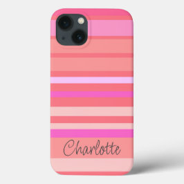 Funda Para iPhone 13 Nombre | Guión rayado rosado
