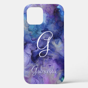 Funda Para iPhone 12 Nombre inicial de color de agua de galaxia púrpura