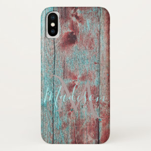 Funda Para iPhone X Nombre inicial de madera roja azul rusa