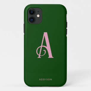 Funda Para iPhone 11 Nombre inicial del monograma rosado de moda en ver