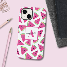 Funda Para iPhone 14 De Case-Mate Nombre inicial del patrón de sandía rosa
