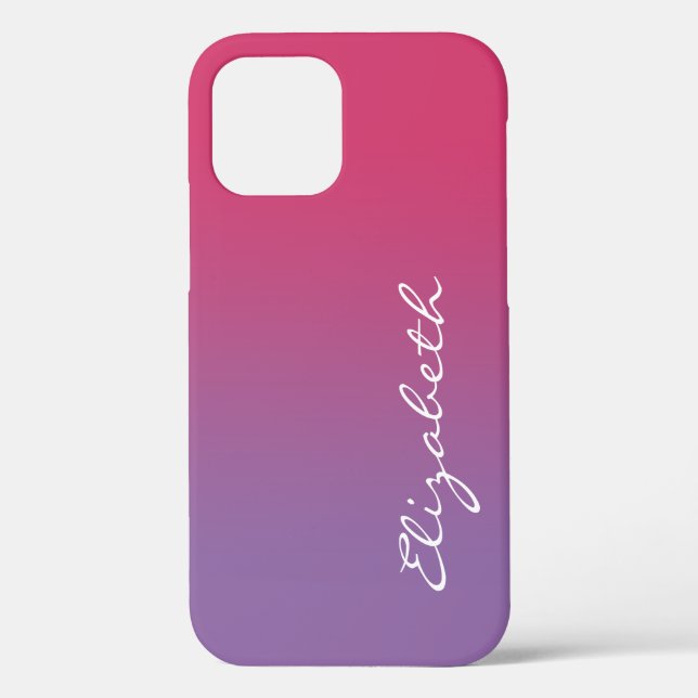 Funda De Case-Mate Para iPhone Nombre manuscrito de guión rosa a degradado púrpur (Reverso )
