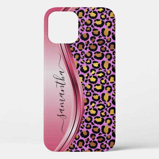 Funda De Case-Mate Para iPhone Nombre manuscrito del leopardo rosado Metalizado (Reverso )