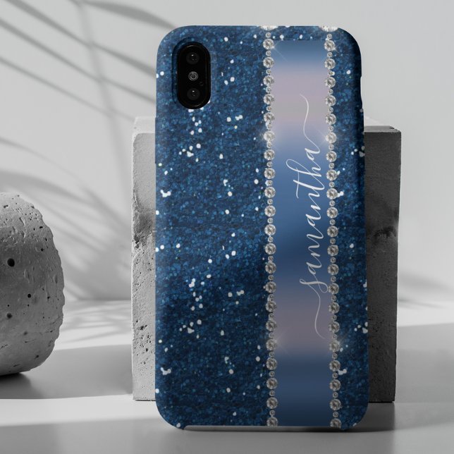 Funda De Case-Mate Para iPhone Nombre Manuscrito Diamante Purpurina Azul Marino 1 (Subido por el creador)