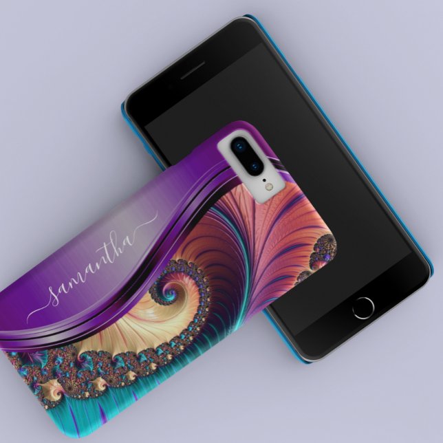 Funda De Case-Mate Para iPhone Nombre Manuscrito Morado Fractal Moderno (Subido por el creador)