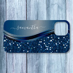Funda Para iPhone 15 Nombre manuscrito Navy Purpurina Metalizado azul 1<br><div class="desc">Este diseño puede ser personalizado en el área proporcionada cambiando la foto y/o el texto. O puede personalizarse haciendo clic en Personalizar esta plantilla y, a continuación, eligiendo la opción de hacer clic en el personalizar y eliminando o cambiando el color del fondo, agregando texto, cambiando el color o estilo...</div>