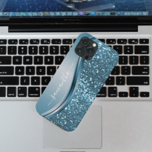 Funda Para iPhone 14 Plus De Case-Mate Nombre manuscrito Purpurina Metalizado azul Aspect