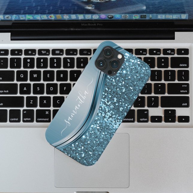 Funda De Case-Mate Para iPhone Nombre manuscrito Purpurina Metalizado azul Aspect (Subido por el creador)