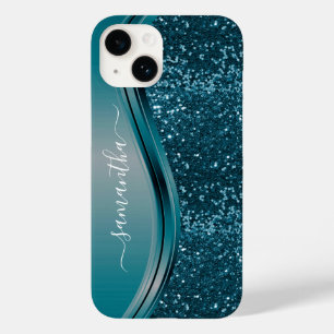 Funda Para iPhone 14 De Case-Mate Nombre manuscrito Purpurina Metalizado azul Verde