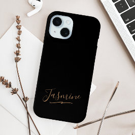 Funda Para iPhone 15 Nombre moderno de guión femenino de oro negro