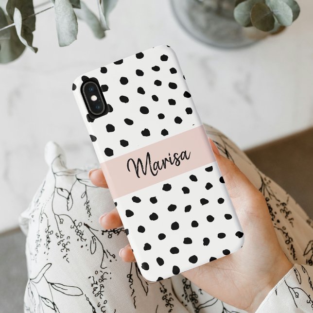 Funda De Case-Mate Para iPhone Nombre moderno del monograma | Puntos rosados y ne (Subido por el creador)