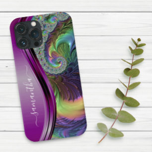 Funda Para iPhone 14 De Case-Mate Nombre moderno fractal púrpura manuscrito