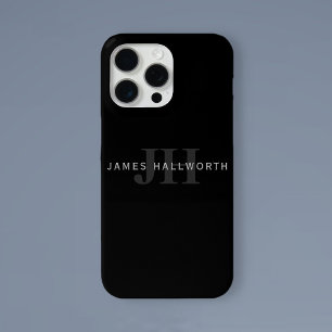 Funda Para iPhone 15 Pro Max Nombre moderno y monograma Gris y negro