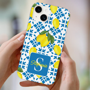 Funda Para iPhone 14 De Case-Mate Nombre Monograma Baldosa País Francés Patrón Limón