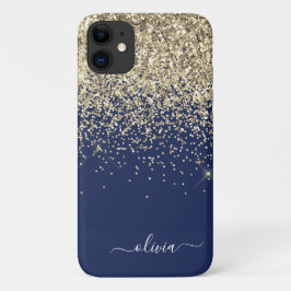 Funda Para iPhone 11 Nombre Monograma Brillante Destello Femenino Azul 