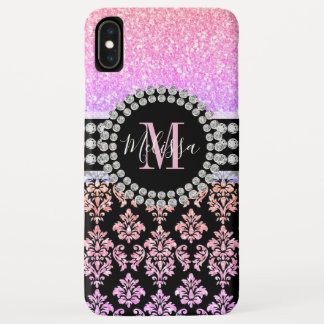 Funda Para iPhone XS Max Nombre monograma del Purpurina arcoiris rosado