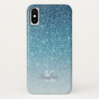 Funda Para iPhone X Nombre Monograma del Purpurina de espárragos azule
