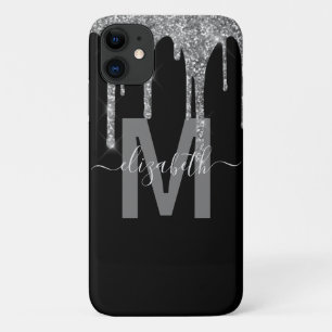 Funda Para iPhone 11 Nombre Monograma del Purpurina de Moda Silver Drin
