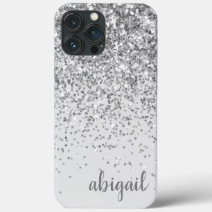 Funda Para iPhone 13 Pro Max Nombre Monograma Moderno Elegante Plata Brillante