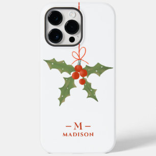 Funda Para iPhone 14 Pro Max De Case-Mate Nombre Monograma Navidad Acebo Floral de Invierno
