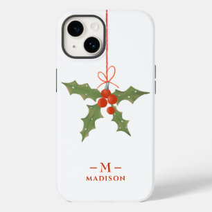 Funda Para iPhone 14 De Case-Mate Nombre Monograma Navidad Acebo Floral Invernal