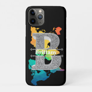 Funda Para iPhone 11 Pro Nombre Monograma Personalizado Letra Inicial Plata