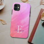 Funda Para iPhone 11 Nombre Monograma Rosa<br><div class="desc">Este elegante estuche para iPhone está decorado con un diseño de acuarela en tonos rosas. Personalizable fácil con su nombre y monograma. Utilice la opción Personalizar adicional para cambiar el tamaño,  estilo o color del texto si lo desea.</div>