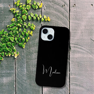 Funda Para iPhone 15 Nombre Monogramado Negro Blanco Mínimo Minimalista