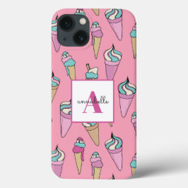 Funda Para iPhone 14 De Case-Mate Nombre monogramado Patrón de cono de crema de hiel