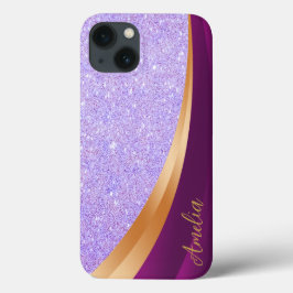 Funda Para iPhone 13 Nombre monoligramado de Purpurina elegante