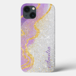Funda Para iPhone 13 Nombre monoligramado de Purpurina elegante