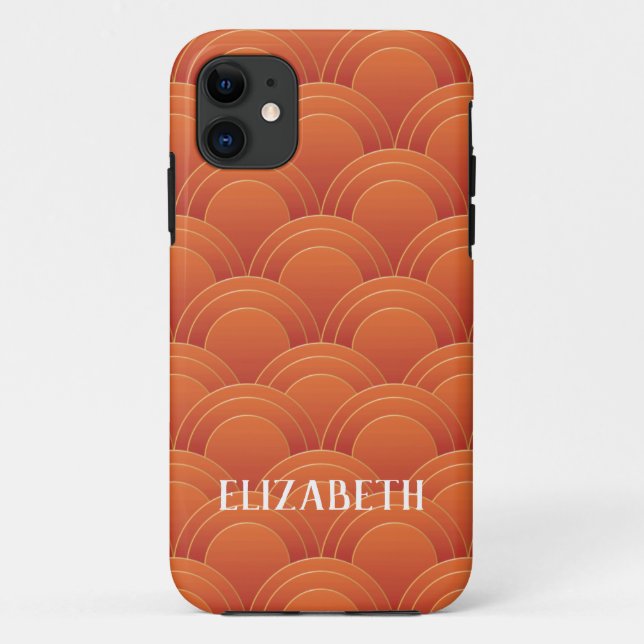 Funda De Case-Mate Para iPhone Nombre Naranja de oro Art Deco Personalizado (Reverso)