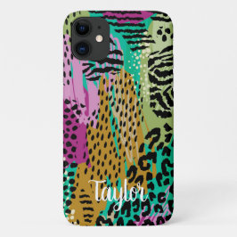 Funda Para iPhone 11 Nombre personal de impresión colorante de leopardo