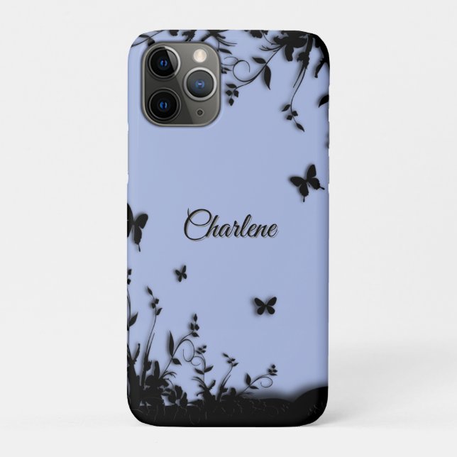 Funda De Case-Mate Para iPhone Nombre personal del jardín de mariposa ultramarino (Reverso)