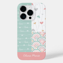 Funda Para iPhone 14 Pro De Case-Mate Nombre personalizable Parchwork Love Hearts Rainbo
