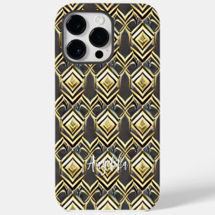Funda Para iPhone 14 Pro Max De Case-Mate Nombre personalizado abstracto Chevron negro y dor