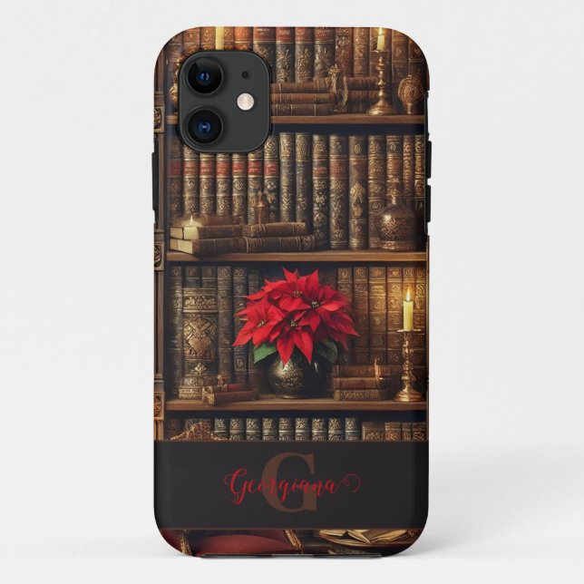 Funda De Case-Mate Para iPhone Nombre personalizado Academia oscura Poinsettia es (Reverso)