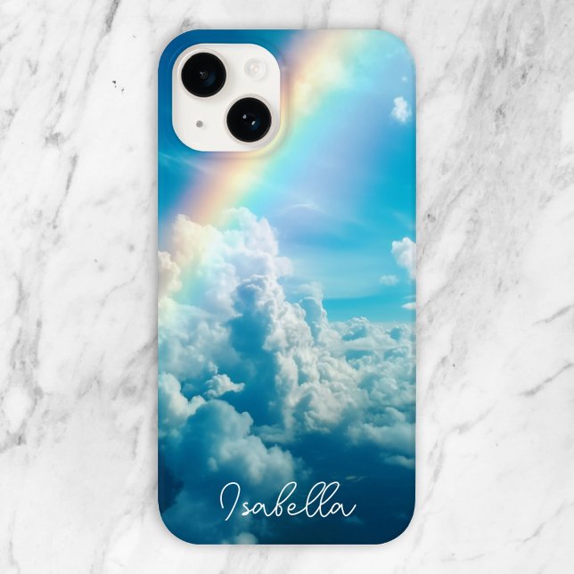 Funda De Case-Mate Para iPhone Nombre personalizado Arcoiris estético y nubes (Subido por el creador)