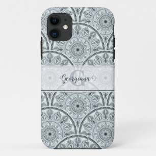 Funda Para iPhone 11 Nombre personalizado Art Deco Armonía floral Gris 