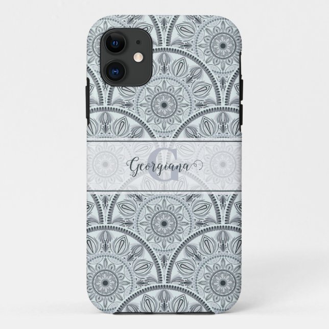 Funda De Case-Mate Para iPhone Nombre personalizado Art Deco Armonía floral Gris  (Reverso)