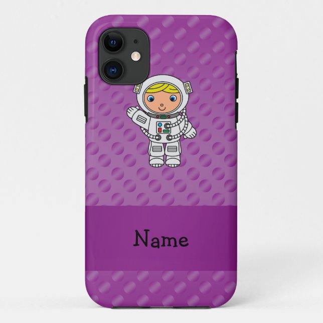 Funda De Case-Mate Para iPhone Nombre personalizado astronauta puntos de polka pú (Reverso)