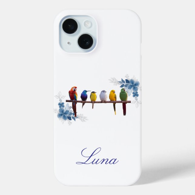 Funda De Case-Mate Para iPhone Nombre personalizado aves florales  (Reverso )