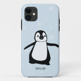 Funda Para iPhone 11 Nombre personalizado azul Cute Pingüino Nieve