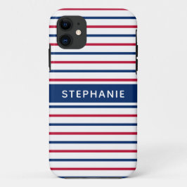 Funda Para iPhone 11 Nombre personalizado Bandas Minimalistas rojas y a